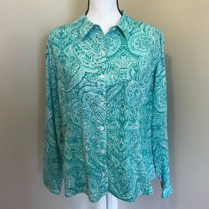 Jones New York Aqua Paisley Button Down Shirt